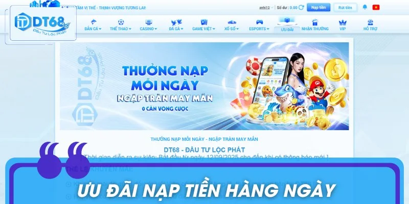 Ưu đãi thưởng nạp hàng ngày cho thành viên